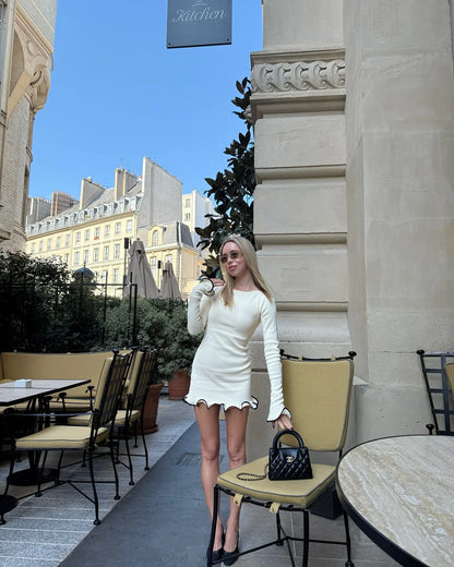 Sexy Pleated Ruffled Mini Dress Women Fashion Solid Puffed Long Sleeves Round Neck Loose Dresses 2026 Lady Evening Party Vestido