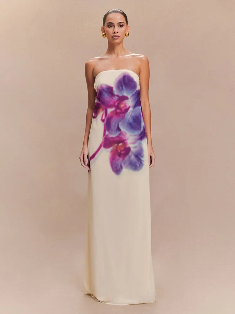 Spring/Summer Fashion Floral Print Bustier Dress Elegant Sleeveless Backless Loose A-Line Skirt Women's Casual Comfortable Dress