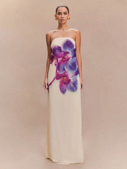 Spring/Summer Fashion Floral Print Bustier Dress Elegant Sleeveless Backless Loose A-Line Skirt Women's Casual Comfortable Dress