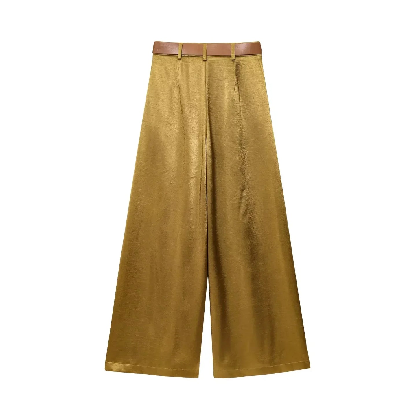 KONDALA Casual Chic Yellow Satin Women Suits V Neck Buttons Vest High Waist Wide Leg Pants Fashion 2025 Summer Holiday Suits