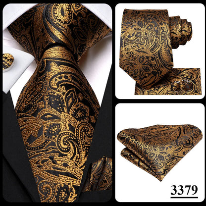 Hi-Tie Psialey Black Gold Silk Elegant Tie For Men Groom Wedding Men Necktie Pocket Square Cufflink Accessory Wholesale Designer