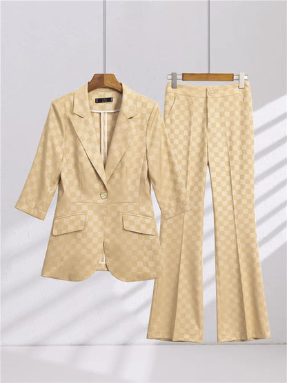 Summer Pants Sets For Women 2 Piece Set Half Sleeve Blazer &Trousers Suit Gray White Hight Quality Chic Elegant Business Outfit