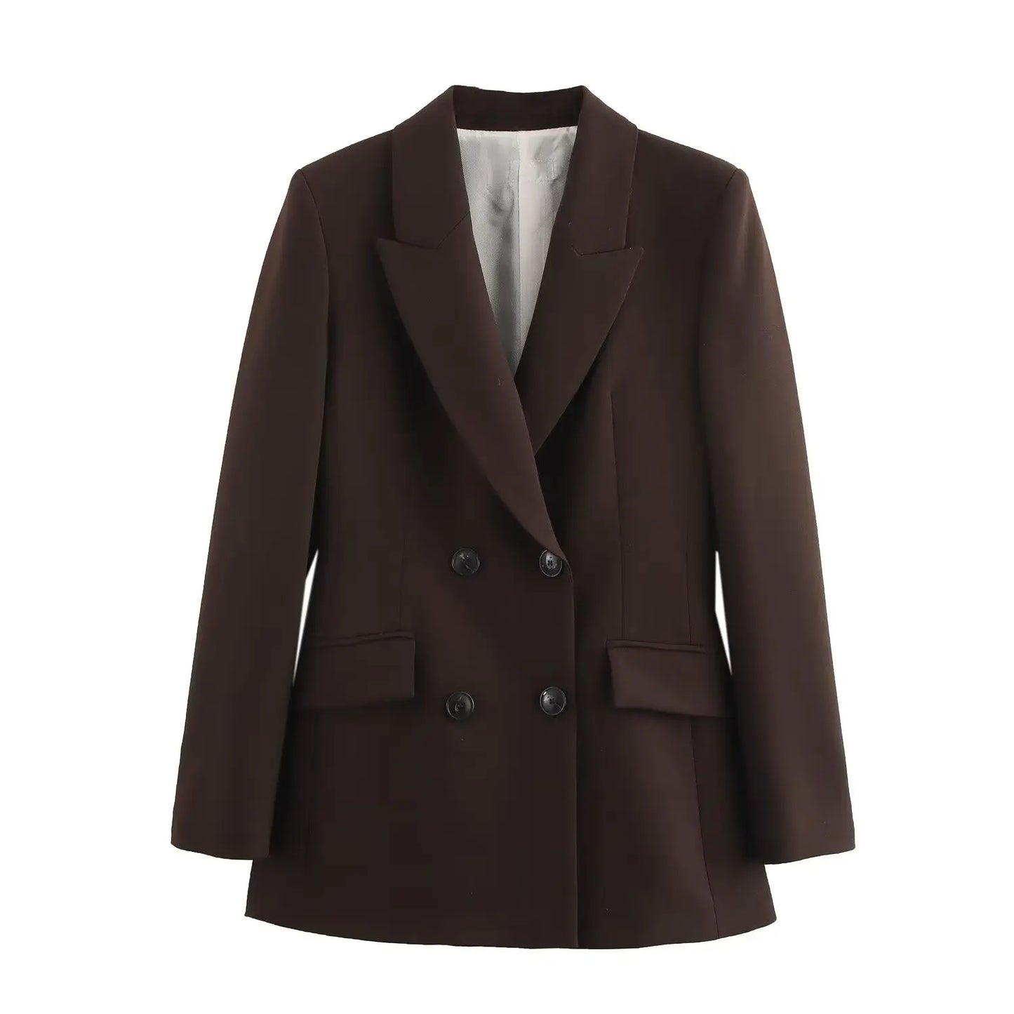HH Women New Fashion Blazer Suit Lapel Double-Breasted Pocket Casual Coat+Chic High Waist Loose Zipper Slim Long Pants Suit
