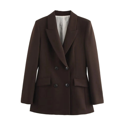 HH Women New Fashion Blazer Suit Lapel Double-Breasted Pocket Casual Coat+Chic High Waist Loose Zipper Slim Long Pants Suit