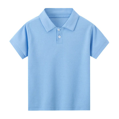 Children's solid color POLO shirt boy handsome fashion sports T-shirt girl lapel casual and comfortable half sleeve.