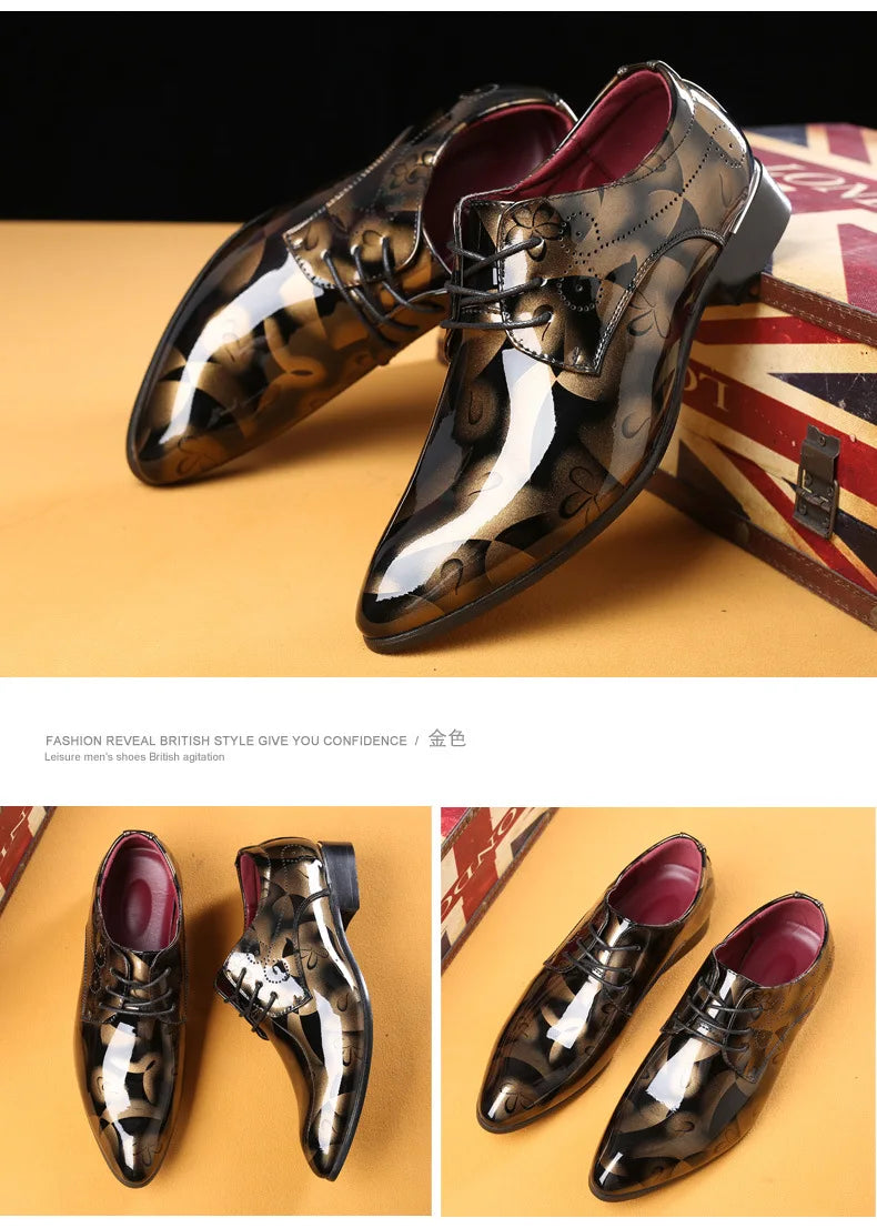 Luxury Men Oxford Shoes Retro Floral Pattern Men Dress Shoes Fashion Lace-Up Flats High Quality Business Men Party Wedding Shoes