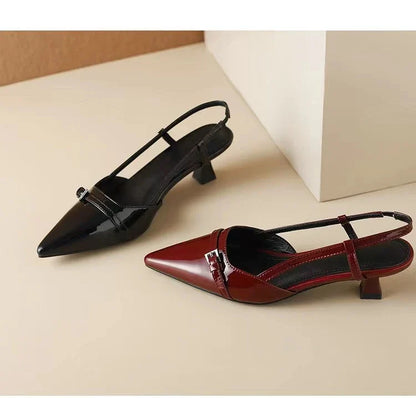 2024 Pointed Toe Sexy Mid Heels Party Shoes Women Sandals Designer Summer Brand Pumps Slingback Casual Shoes Dress Slippers