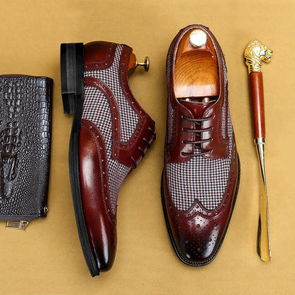 Casual Shoes For Men Men'S Large Size British Style Leather Shoes Color Matching Lace-Up Men'S Uniquely Designed Leather Shoes