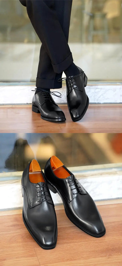 Men's Business Casual Shoes Distressed Wood Grain Square Toe Leather Derby Comfortable Office Wear Formal Dress Shoes Footwear