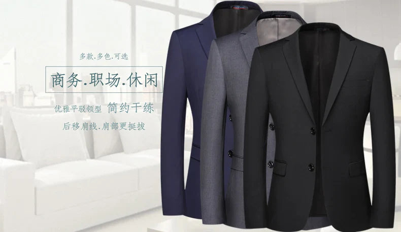 Blazer New Men's Fashion Business Solid Color British Style Professional Work Groom Wedding Dress Best Man Blazer Jacket