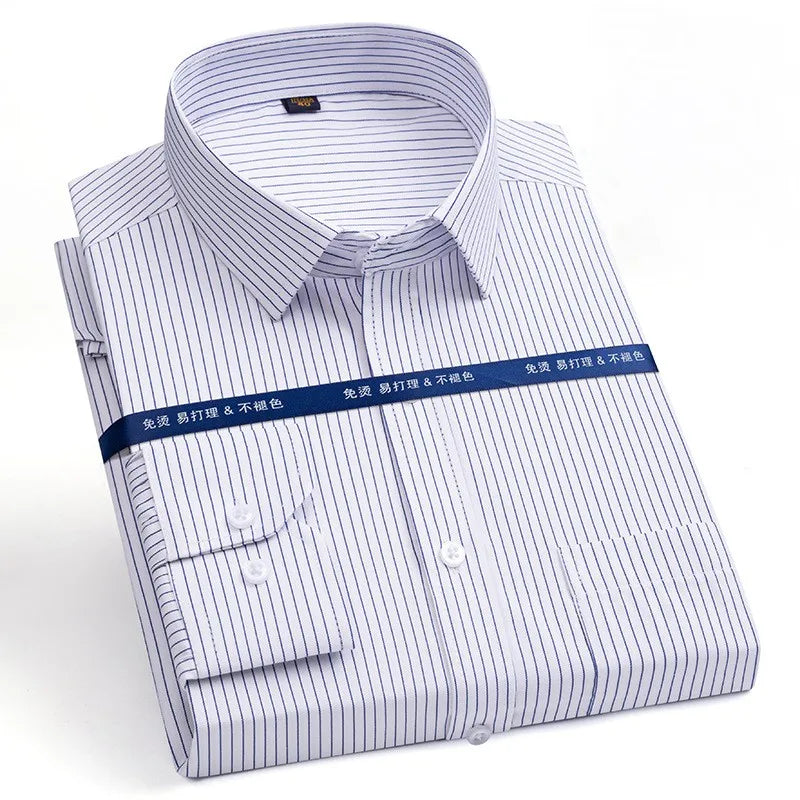 2024 Men's Long-sleeved Plaid Casual Shirts Fashion Classic Striped Business Social Dress Shirts Breathable Cotton Men Blousers
