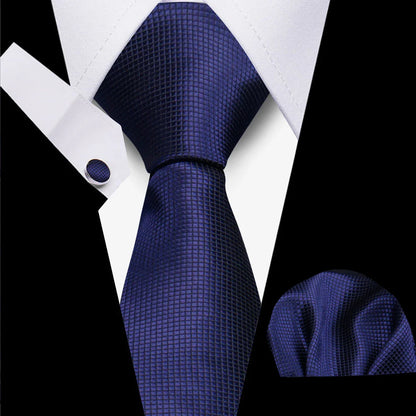 Classic Elegant Ties For Men Fashion Gifts Striped Solid Necktie Handchief Cufflink 3 Pcs Set Wedding Business Suit Accessories