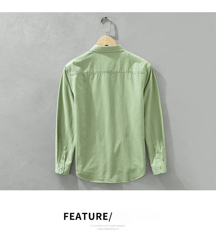 Spring Men's Casual Long-Sleeved Shirt, Versatile Japanese Style Simple Fashion Shirt, Youth Loose Trendy 100% Cotton Coat