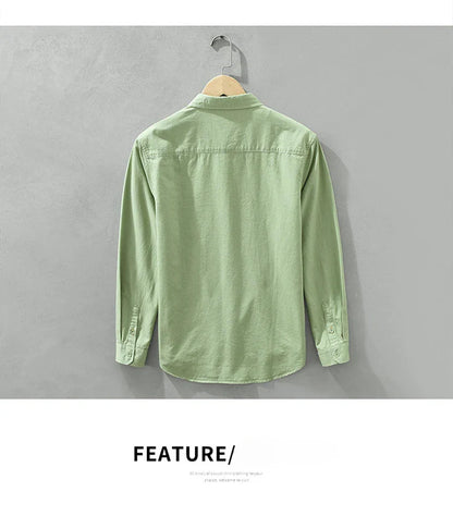 Spring Men's Casual Long-Sleeved Shirt, Versatile Japanese Style Simple Fashion Shirt, Youth Loose Trendy 100% Cotton Coat