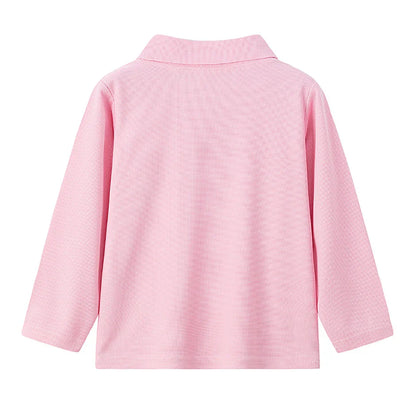 Children's solid color POLO shirt boy handsome fashion sports T-shirt girl lapel casual and comfortable half sleeve.
