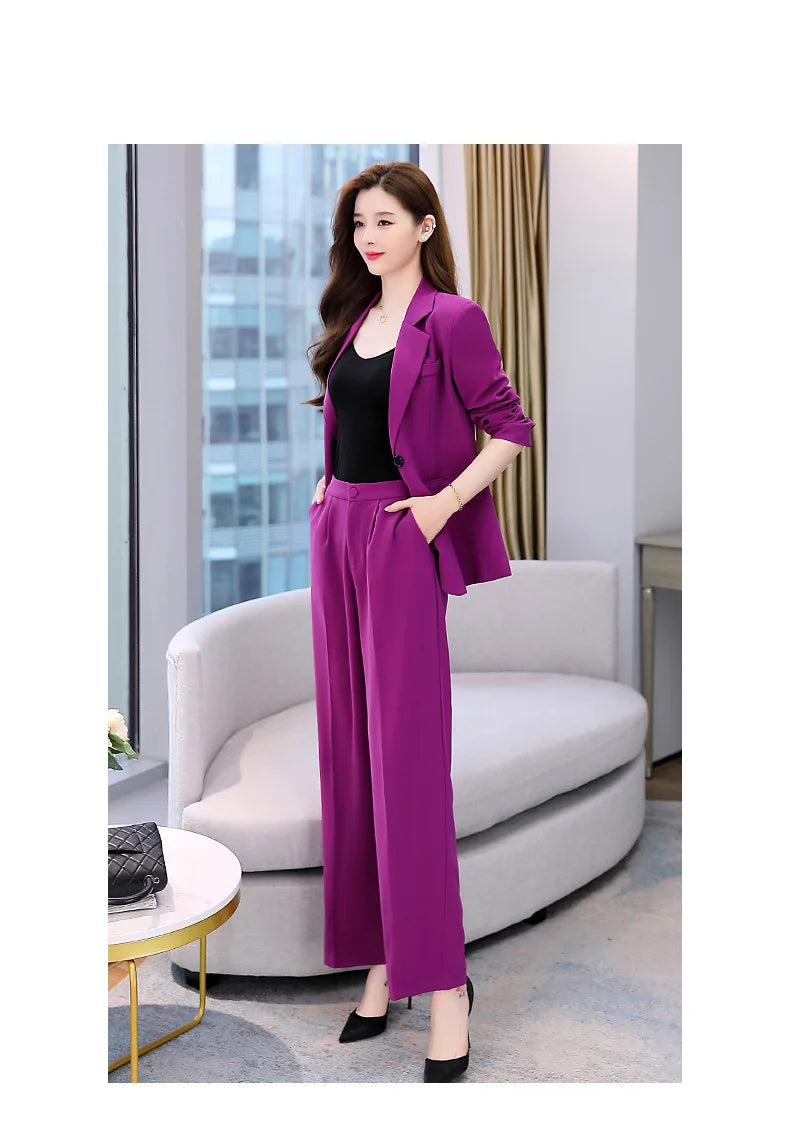 Fashion Casual Pants Suit the New Korean Pop Lapel Loose Pants Blouse Professional Suit Two-piece Women Elegant Set