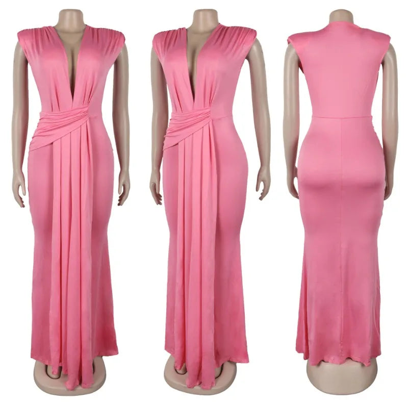 Elegant Bodycon Dresses for Women Sexy Deep V Neck Sleeveless Maxi Dress Mermaid Guest Evening Party Cocktail Long Dress Gown