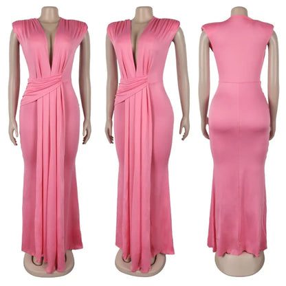 Elegant Bodycon Dresses for Women Sexy Deep V Neck Sleeveless Maxi Dress Mermaid Guest Evening Party Cocktail Long Dress Gown