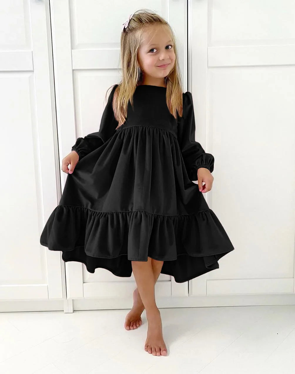 Children's Dress New Spring and Autumn Dress Girls' Ruffle Edge Long Sleeve Suede Dress Boys' Long Sleeve Corduroy Dress