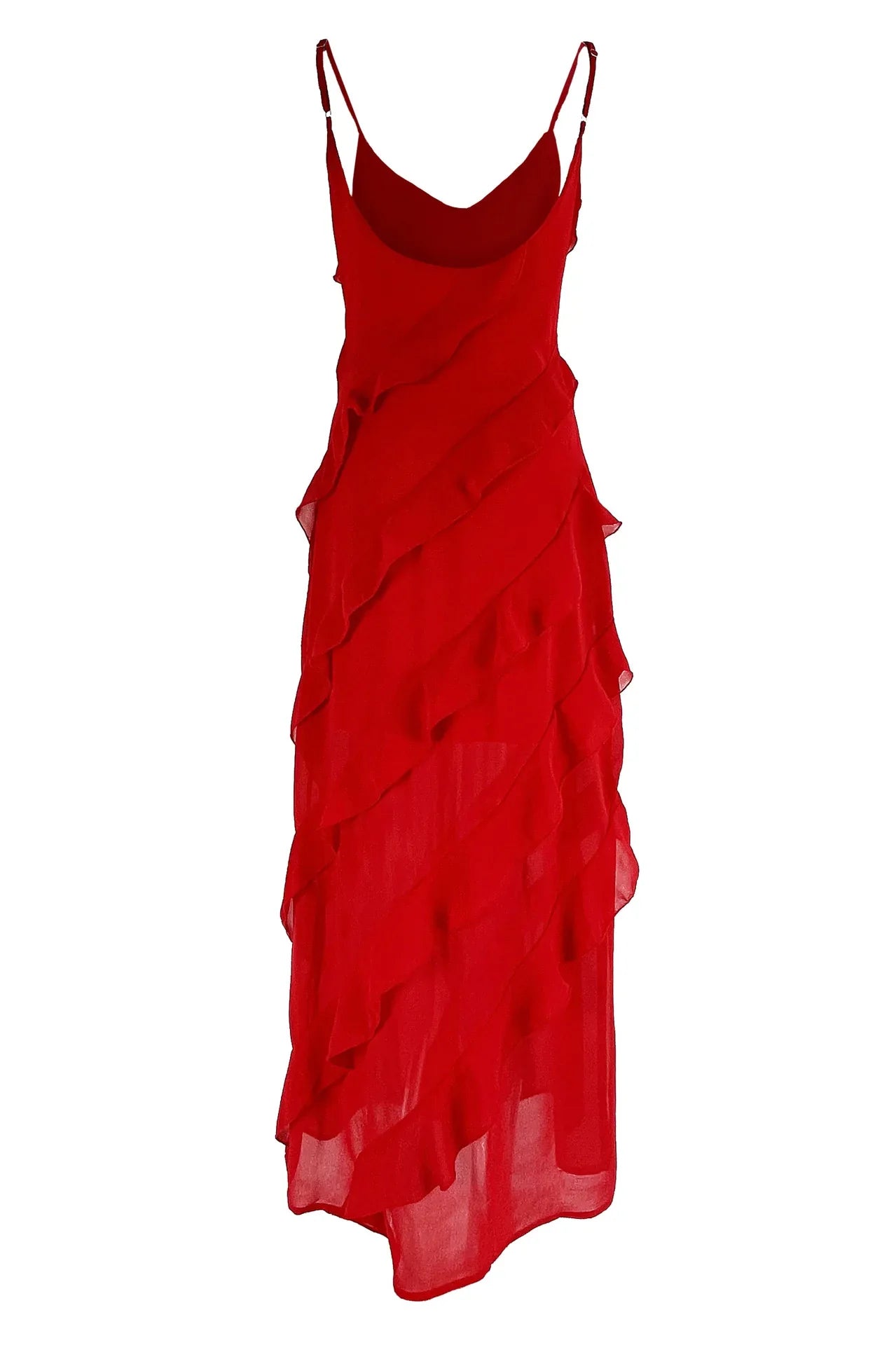 New 2026 Women's Ruffles Chiffon Maxi Dress Backlesss Split Sexy Porm Dress Red Long Summer Wedding Party Dress Elegant Vestidos