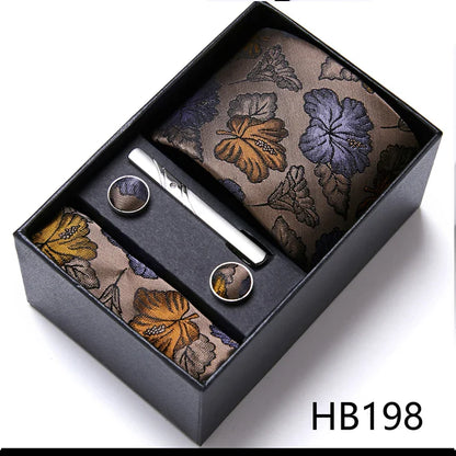 Jacquard Fashion Brand Tie Pocket Squares Set For Men Tie Handkerchief  Cufflink Necktie Gift Box Fit Wedding Holiday Workplace