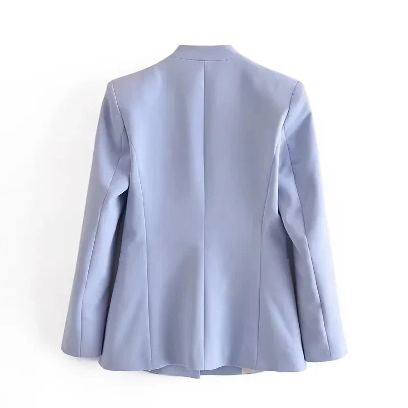 KONDALA Office Lady Light Blue Blazer Suits Women 2 Pieces V Neck Loose Jackets+High Waist Sashes Pants Fashion 2023 Autumn Sets