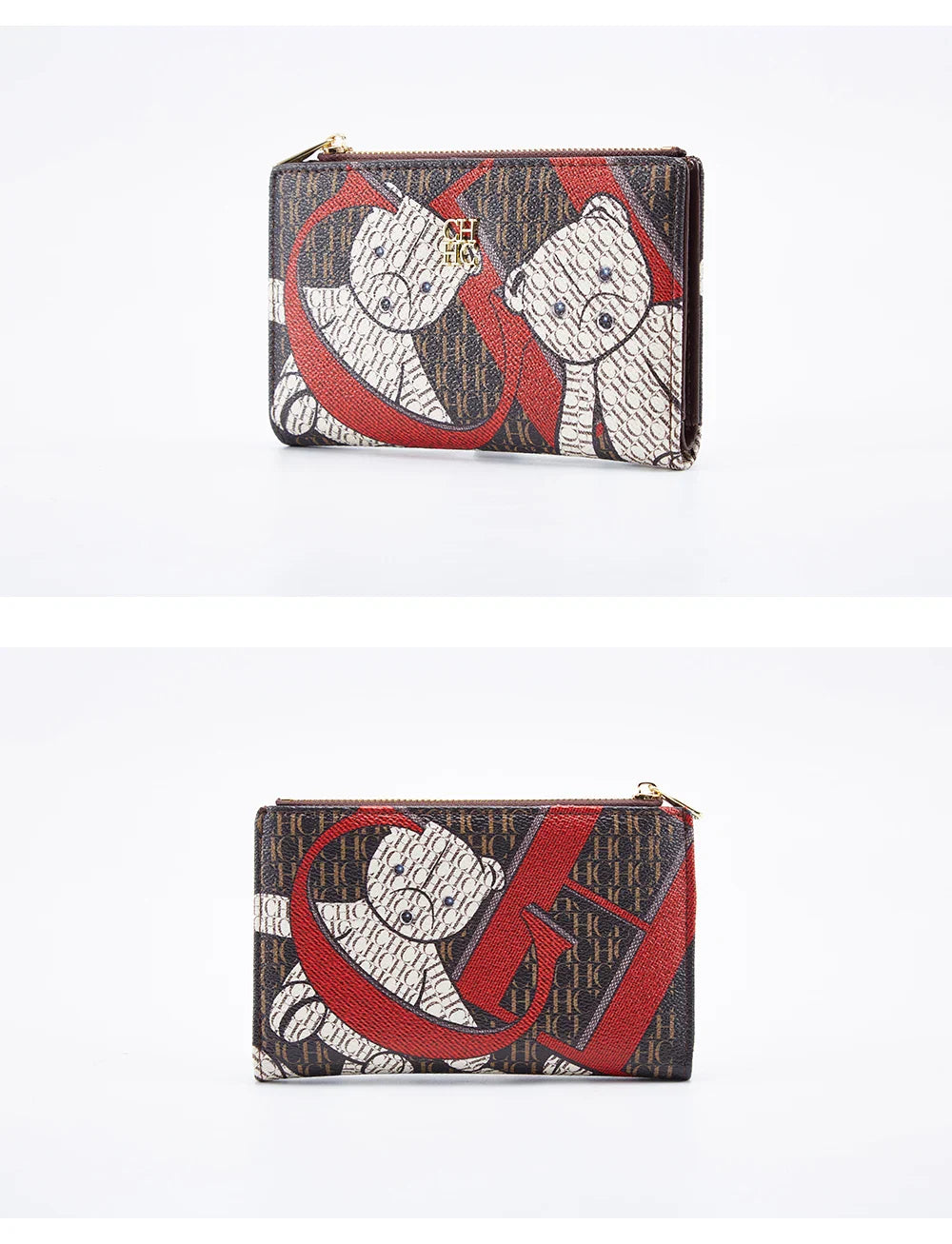 CHCH-Women's Cartoon Printing Long Wallet Retro Classic Wallet PVC Material Fashion Simple Large Capacity Bags