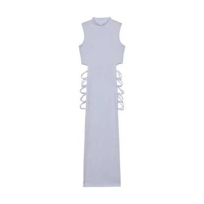 Criss Cross Cut Out Dress, Sexy Bodycon Mock Neck Sleeveless Dress, Women's Clothing