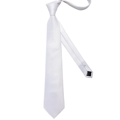 Solid White Polyester Ties for Men Wedding Party Suits Accessories 8cm Neck Tie Handkerchief Cufflinks Gift for Husband