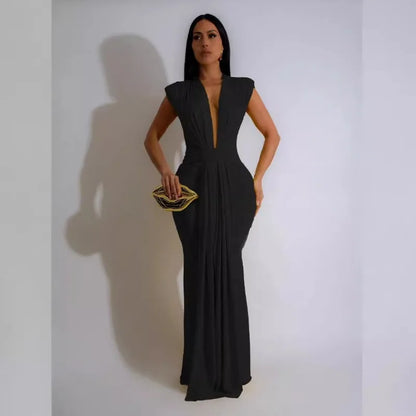 Elegant Bodycon Dresses for Women Sexy Deep V Neck Sleeveless Maxi Dress Mermaid Guest Evening Party Cocktail Long Dress Gown