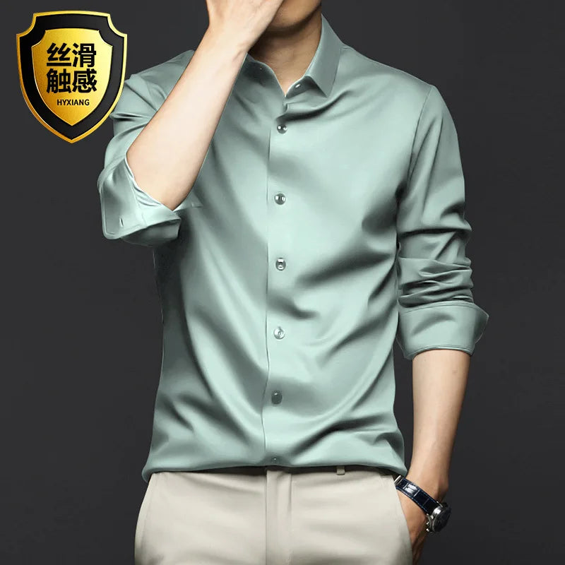 6XL Large High Quality Formal Dress Autumn and Winter Men's Long Sleeve Pure White Shirt Non iron Business Casual Ice Silk