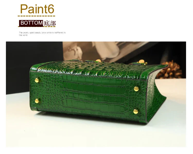 Crocodile Pattern Leather Women's Handbags Bamboo Handle Portable Tote Bag Mom Tide Shoulder Messenger Bags 2025 New Fashion