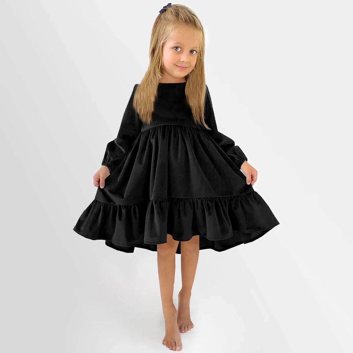 Children's Dress New Spring and Autumn Dress Girls' Ruffle Edge Long Sleeve Suede Dress Boys' Long Sleeve Corduroy Dress