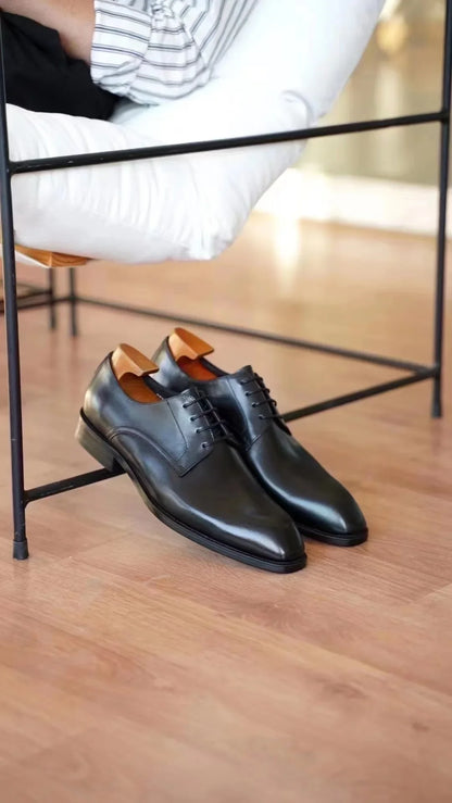 Men's Business Casual Shoes Distressed Wood Grain Square Toe Leather Derby Comfortable Office Wear Formal Dress Shoes Footwear