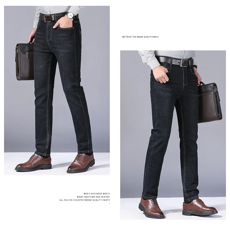 Men Fashion Straight Jeans Men 2024 New Stretch Slim Fit Pants Comfortable Soft Business Denim Trousers Male Brand Clothing