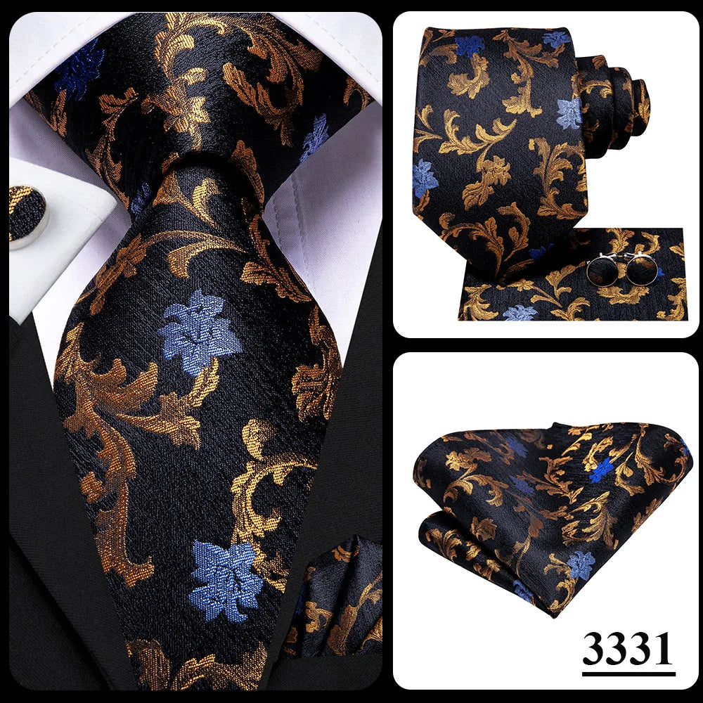 Hi-Tie Psialey Black Gold Silk Elegant Tie For Men Groom Wedding Men Necktie Pocket Square Cufflink Accessory Wholesale Designer