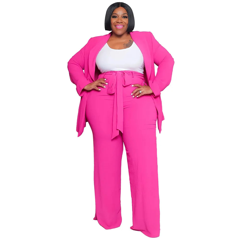 Fashionable Temperament Professional Woman Pants Suit Plus Size Blazer Casual Long-sleeved Trousers Lace-up Two-piece Suit