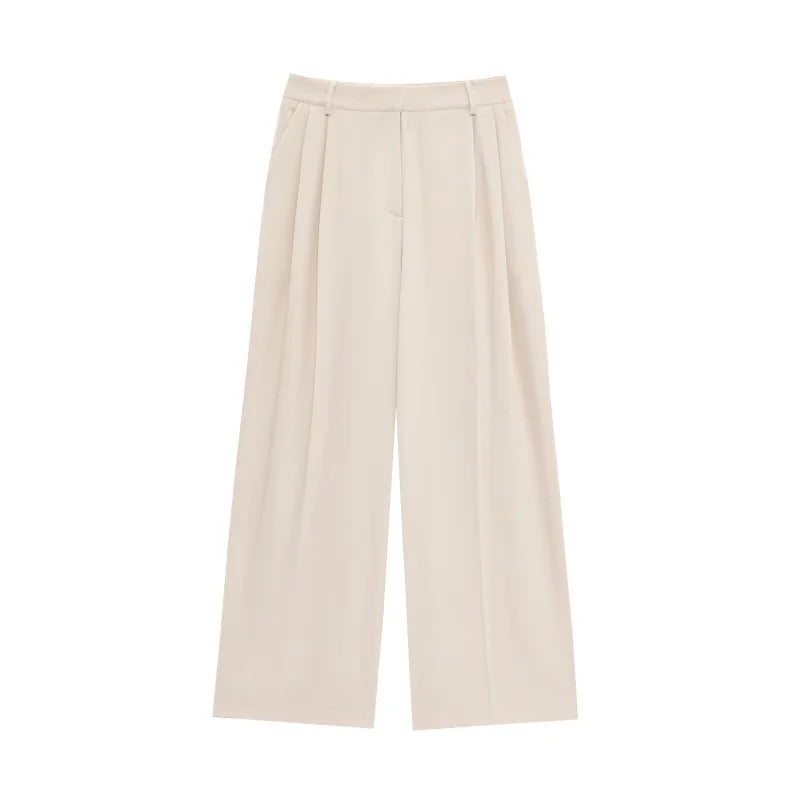 ETJ 2025  Women's Spring New suit Set with shoulder padded double-breasted blazer & high-waisted pleated wide-legged pants