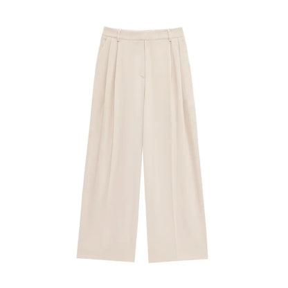 ETJ 2025  Women's Spring New suit Set with shoulder padded double-breasted blazer & high-waisted pleated wide-legged pants