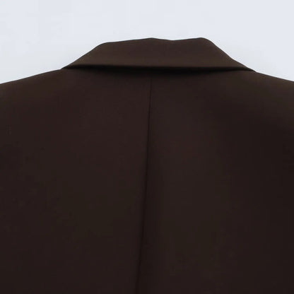 HH Women New Fashion Blazer Suit Lapel Double-Breasted Pocket Casual Coat+Chic High Waist Loose Zipper Slim Long Pants Suit