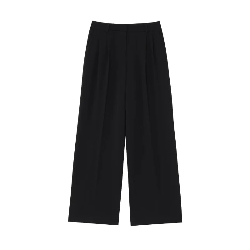 ETJ 2025  Women's Spring New suit Set with shoulder padded double-breasted blazer & high-waisted pleated wide-legged pants