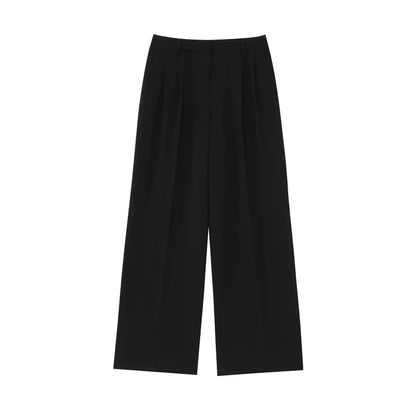 ETJ 2025  Women's Spring New suit Set with shoulder padded double-breasted blazer & high-waisted pleated wide-legged pants
