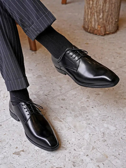 Men's Business Casual Shoes Distressed Wood Grain Square Toe Leather Derby Comfortable Office Wear Formal Dress Shoes Footwear