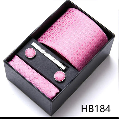 Jacquard Fashion Brand Tie Pocket Squares Set For Men Tie Handkerchief  Cufflink Necktie Gift Box Fit Wedding Holiday Workplace