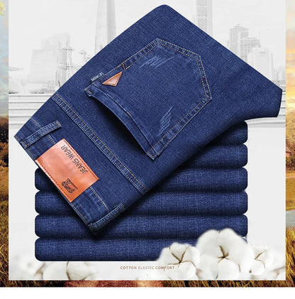 Men Fashion Straight Jeans Men 2024 New Stretch Slim Fit Pants Comfortable Soft Business Denim Trousers Male Brand Clothing