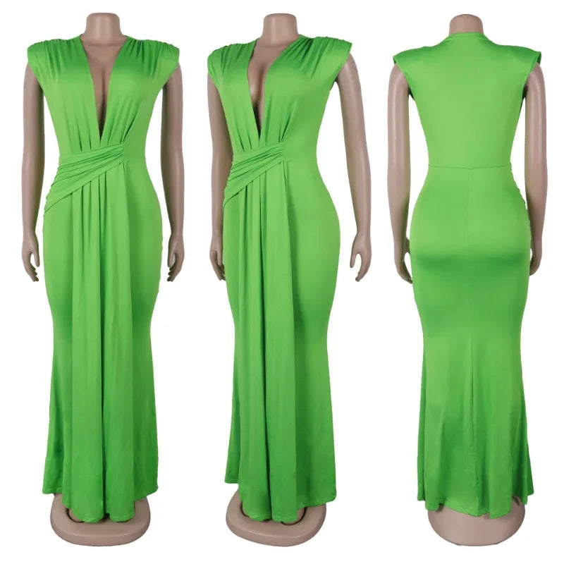 Elegant Bodycon Dresses for Women Sexy Deep V Neck Sleeveless Maxi Dress Mermaid Guest Evening Party Cocktail Long Dress Gown