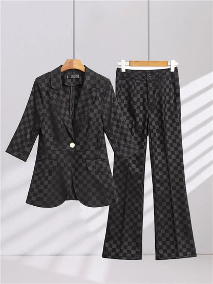 Summer Pants Sets For Women 2 Piece Set Half Sleeve Blazer &Trousers Suit Gray White Hight Quality Chic Elegant Business Outfit