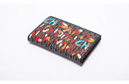 CHCH-Women's Cartoon Printing Long Wallet Retro Classic Wallet PVC Material Fashion Simple Large Capacity Bags