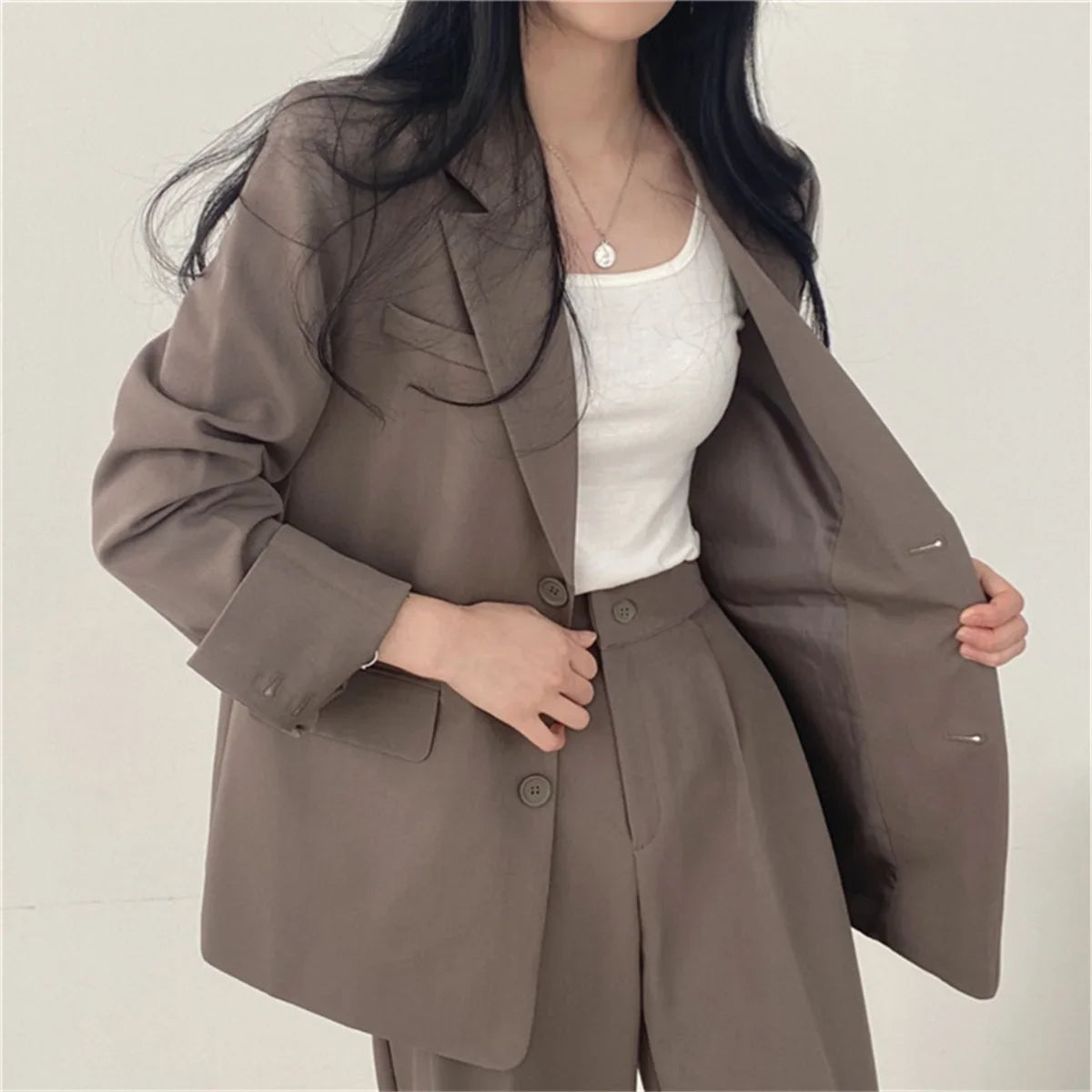 2026 Spring New Women's Clothing Suit Jacket Casual Pants Set Wide Leg Suit Pants Elegant Office Lady Business Suit Set Blazers