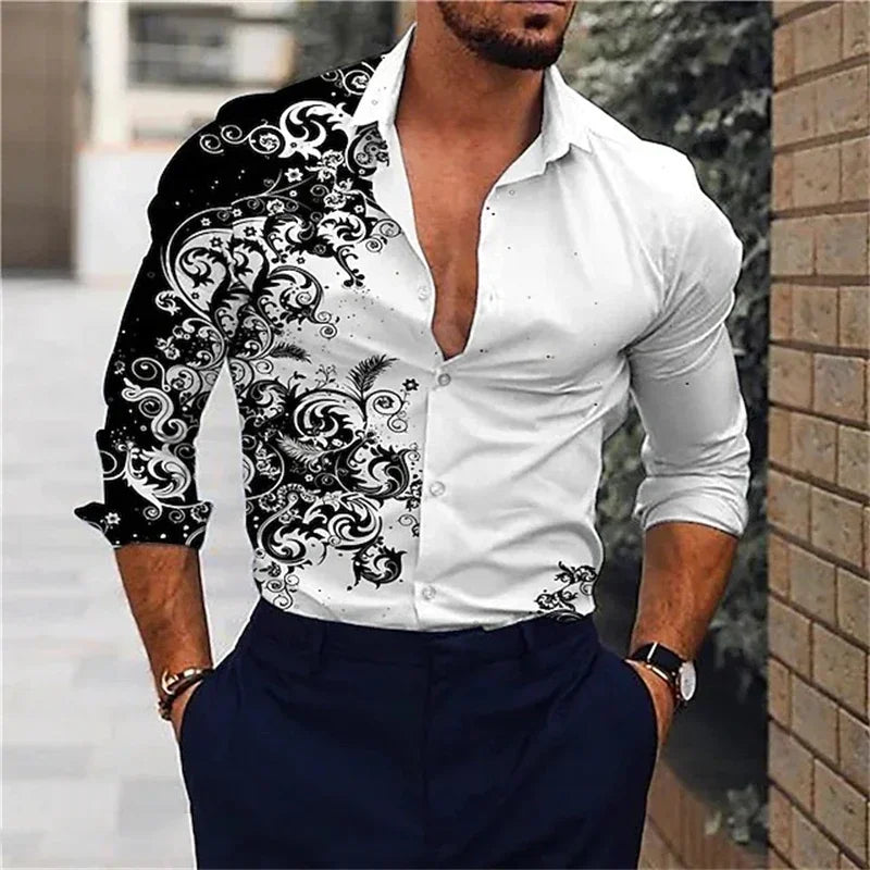 3D printed long sleeved ultra-fine fiber blended men's fashionable and handsome clothing casual shirt
